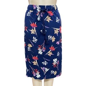 Floral Drawstring Casual Knee Skirt with Pockets Size 2X